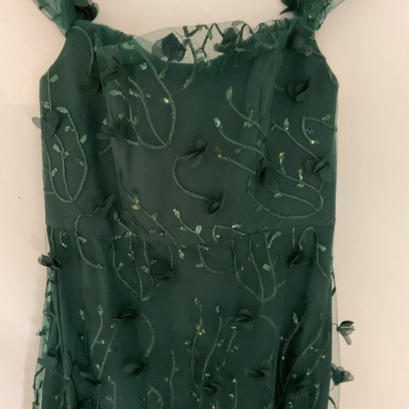 Dessy Collection Off-Shoulder A-Line 3D Floral Embroidered Evergreen Maxi Dress - Picture 6 of 11